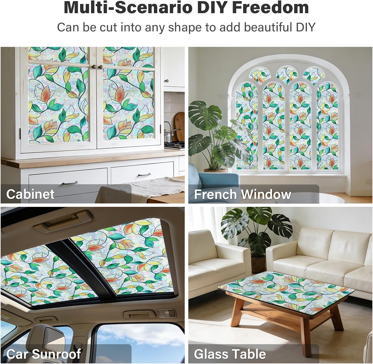 Thumbnail 6 de FINNEZ Fensterfolie – Selbstklebend, Statische Folie, buntes Blätter-Design, 90 x 400 cm