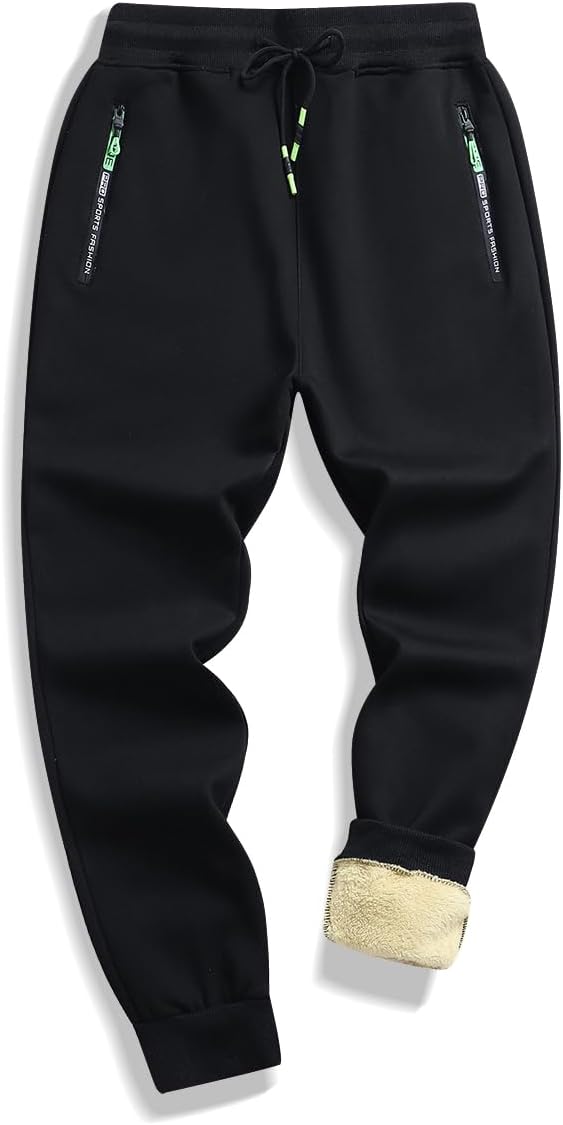 Detalle de ZOXOZ heren joggingbroek met sherpa-fleecevoering, ritszakken en rechte pijpen