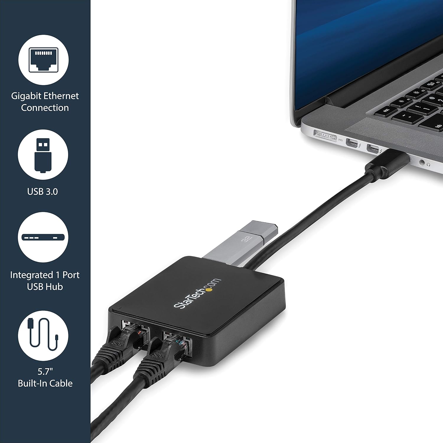 Detalle 2 de StarTech.com USB 3.0 auf Dual Port Gigabit Ethernet LAN Adapter mit USB-Durchleitung