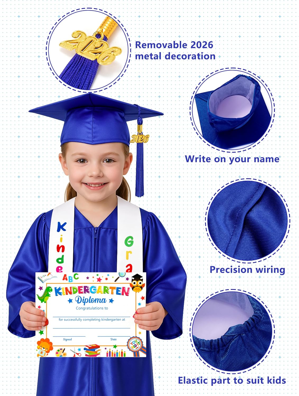 Detalle 1 de QZYL Kindergarten Graduation Cap and Gown Set (2026) with Tassel & Certificate