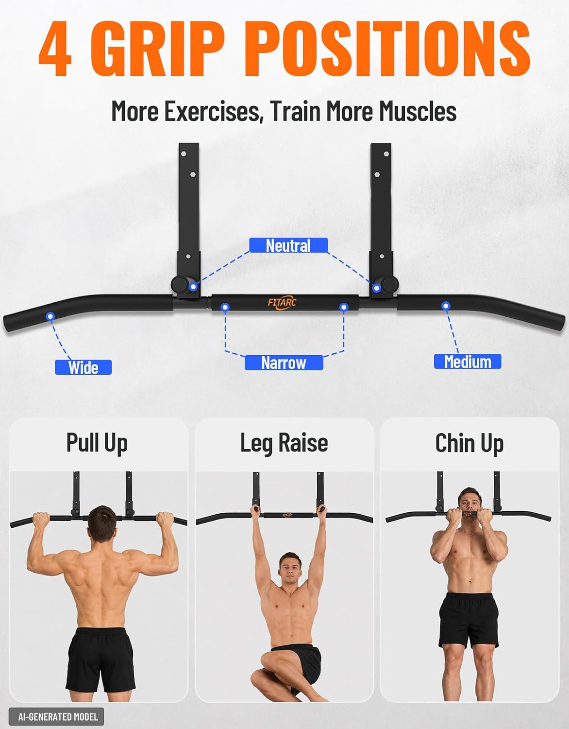 Detalle de Fitarc MPUB-1 Joist-Mount Pull-Up Bar with Padded Multi-Grip Handles