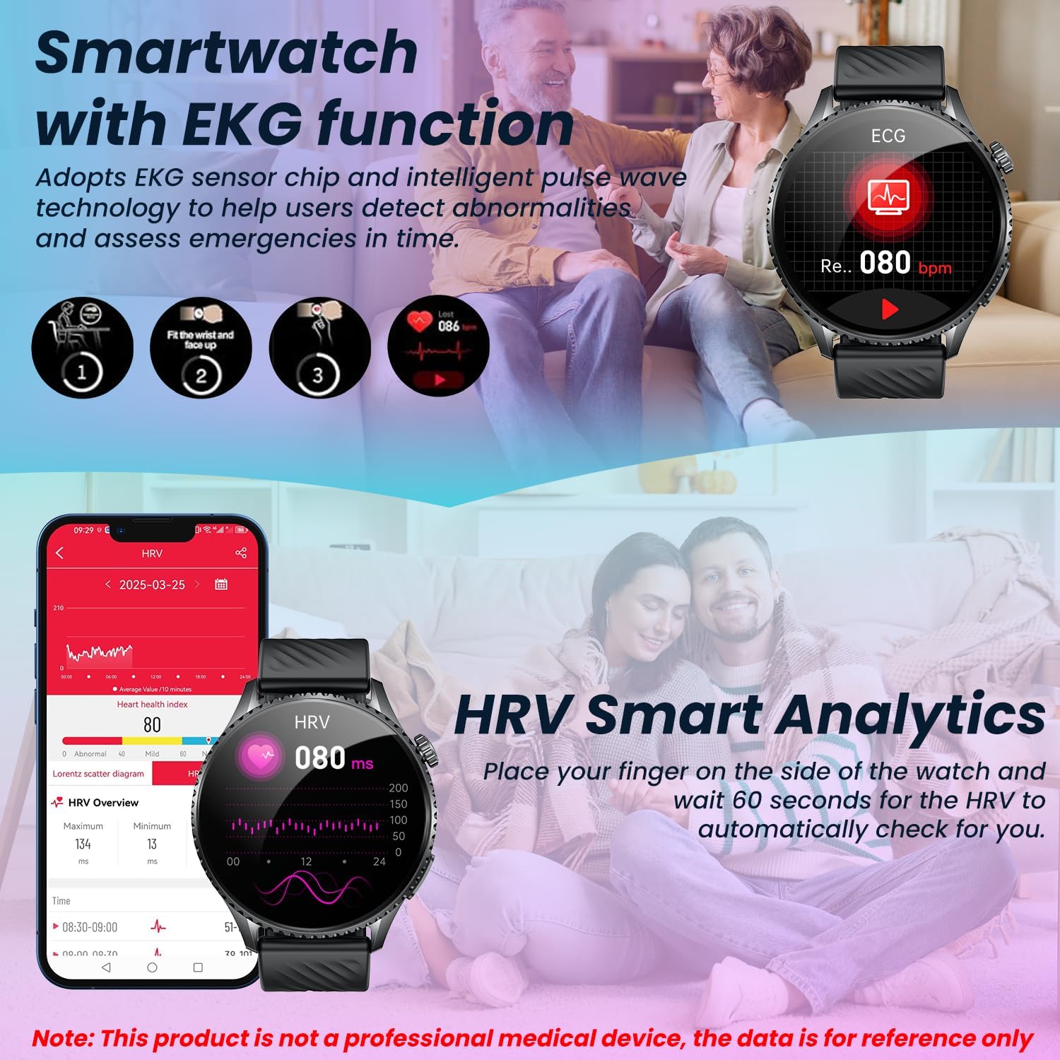 Detalle de Montre Connectée Homme Sport – Écran AMOLED 1,56'' avec ECG, Bluetooth 5.3 et Suivi Santé Pro (HRV, Glycémie estimée, sommeil)