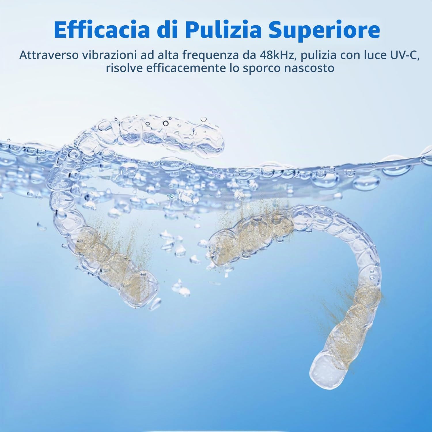 Detalle de TQQ Pulitore ultrasuoni 48000 Hz per protesi dentali e accessori: pulizia profonda e igiene UV