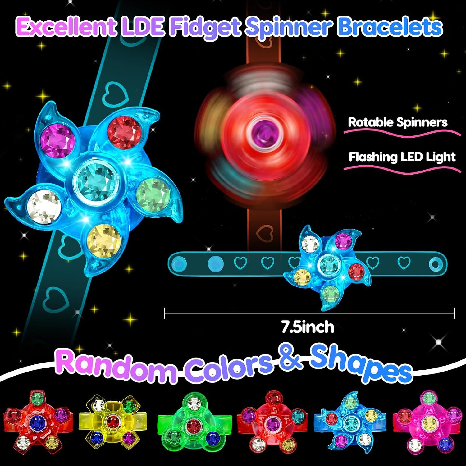 Detalle 2 de Thremhoo 48-Piece LED Light-Up Fidget Spinner Bracelets for Party Favours