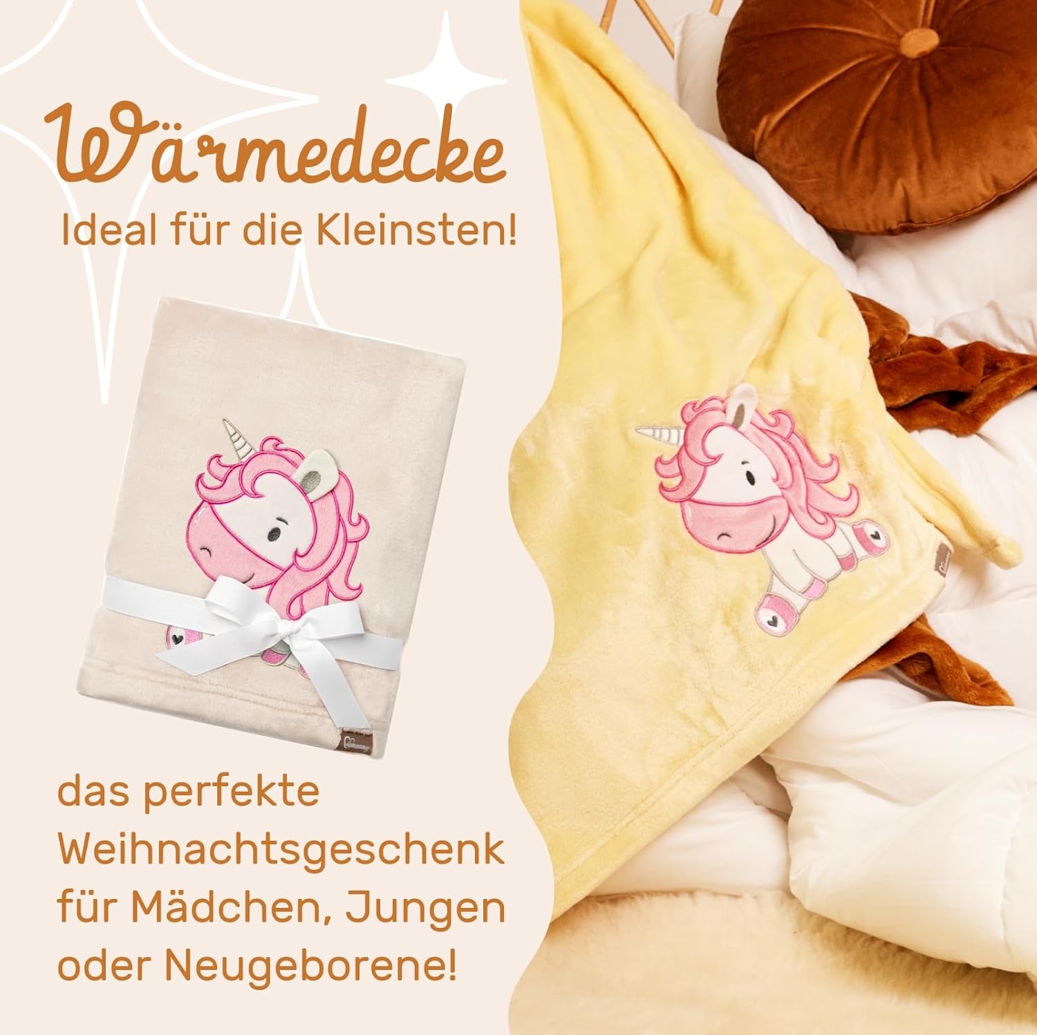 Thumbnail 2 de Be Mammy Warme Kuscheldecke Babydecke BE20-168 (Beige – Einhorn)