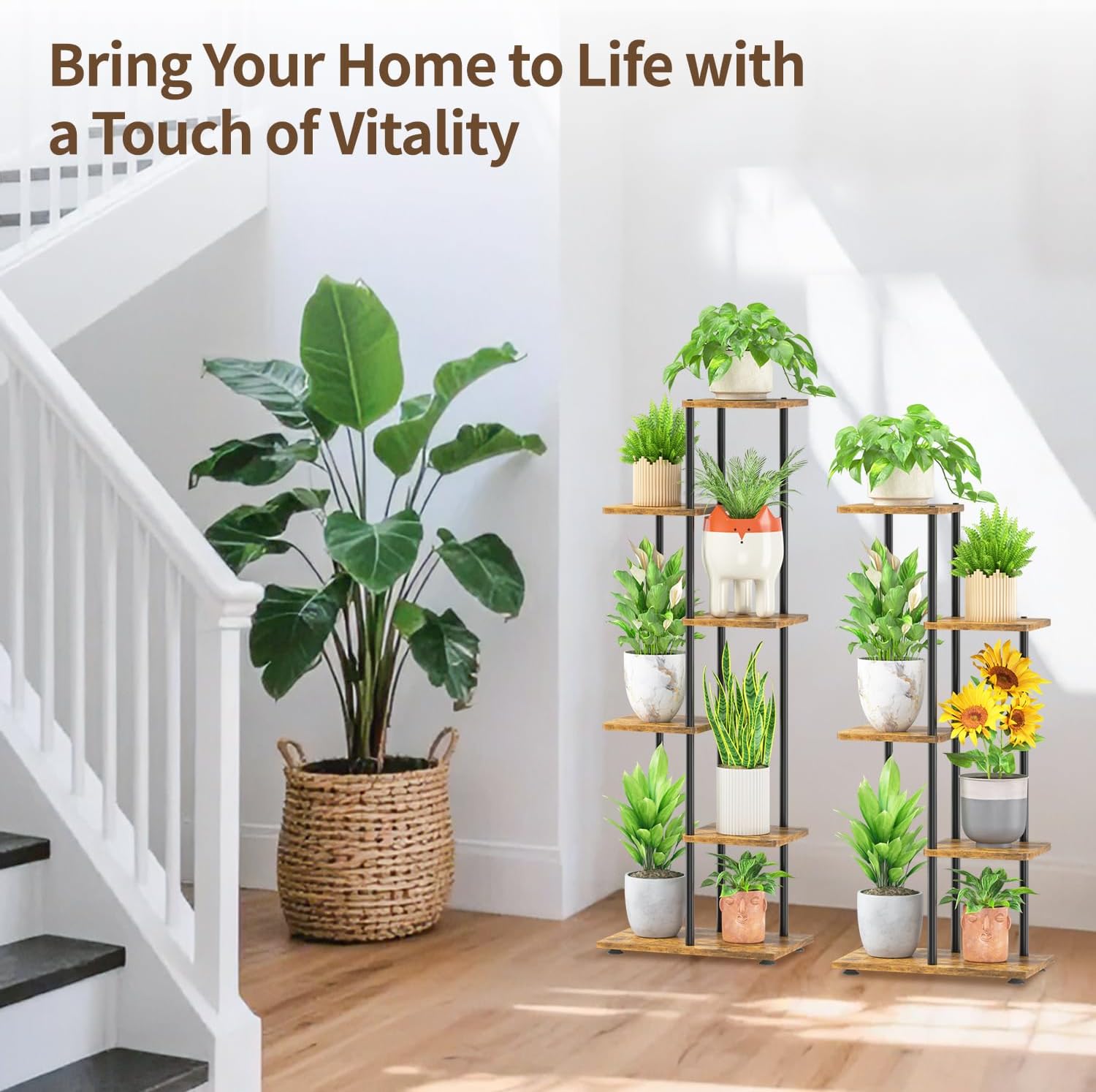 Thumbnail 1 de LASZOLA 5-Tier Indoor Plant Stand, Metal Frame and Wood Shelves