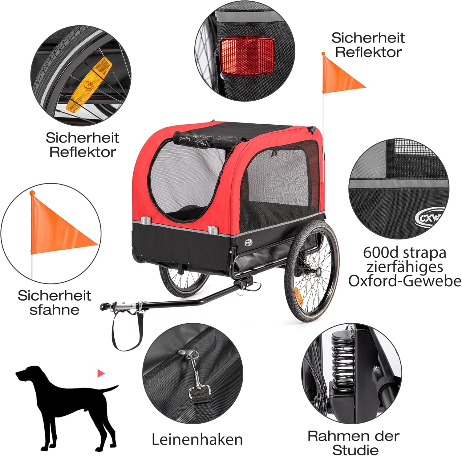 Thumbnail 3 de CXWXC Fahrradanhänger für Hunde 2-in-1 als Fahrradanhänger & Jogger – bis 40 kg, mit Stoßdämpfer