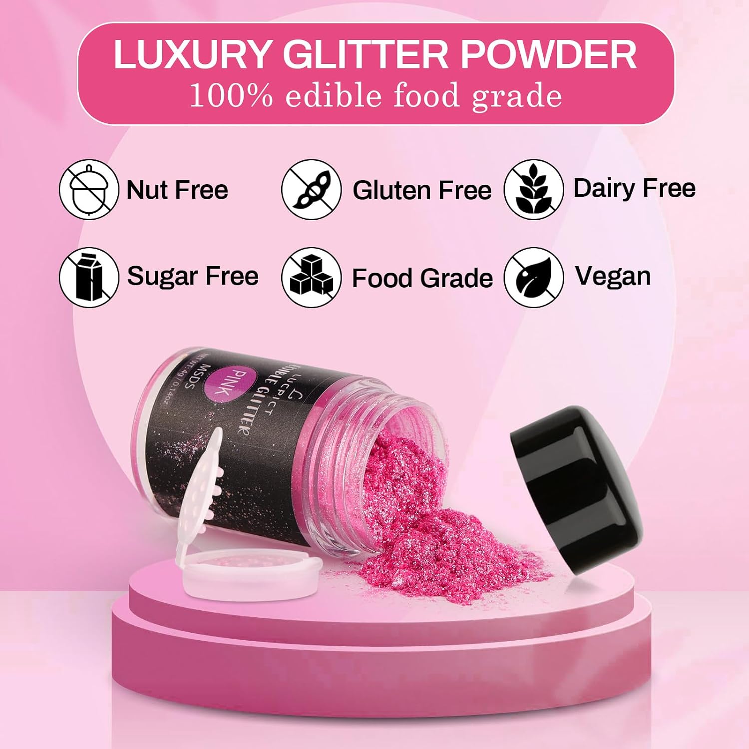 Detalle de LUCPICT eetbare glitter voor dranken en gebak, 4 stuks, 3 g