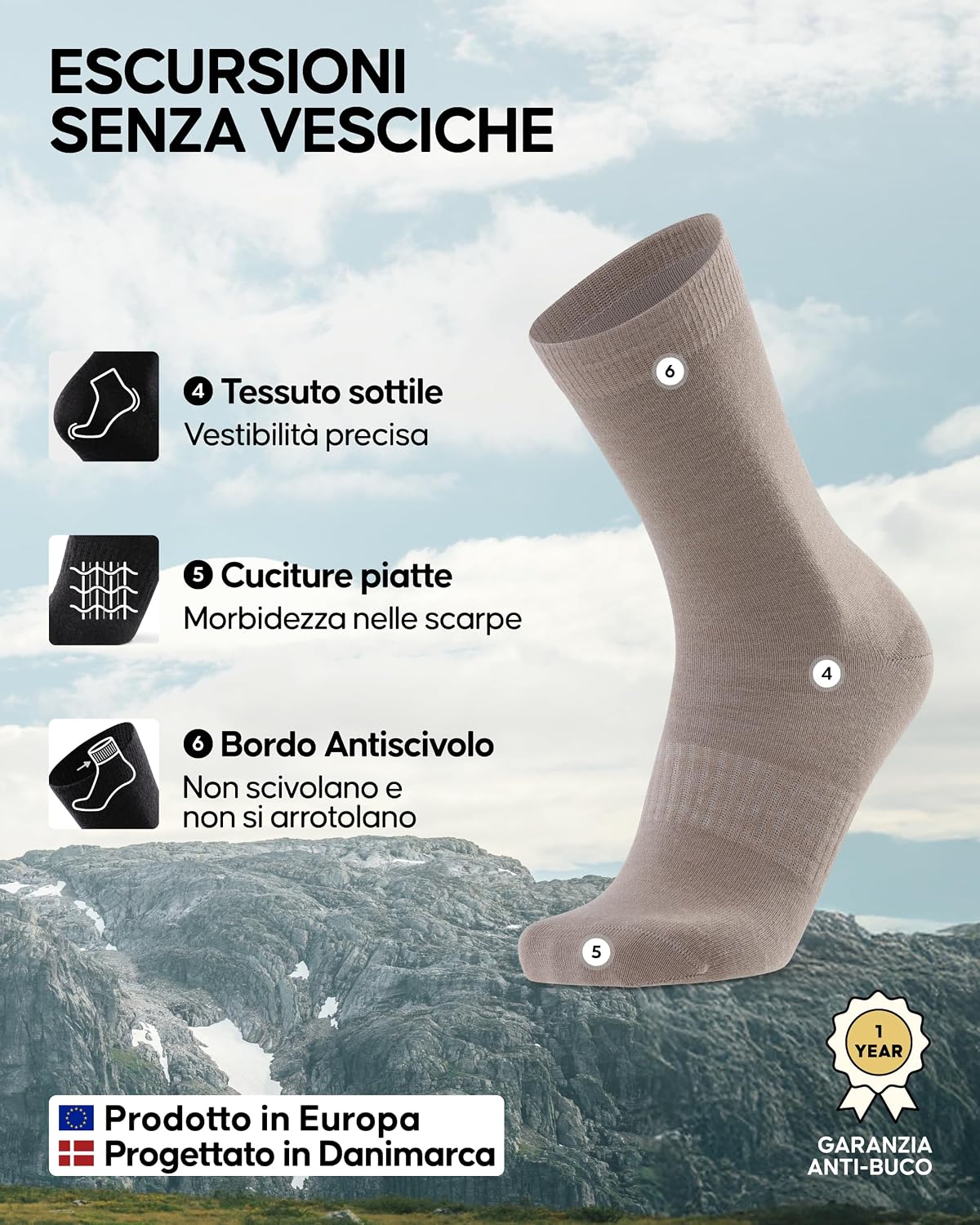Detalle de Danish Endurance calzini lana merino 2 paia