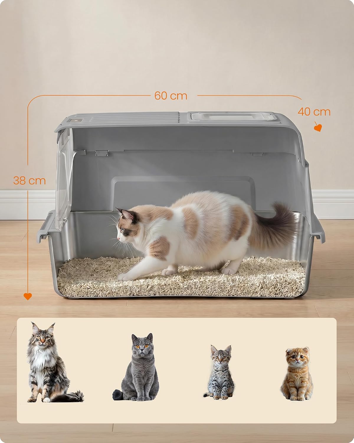 Detalle de FEANDREA BOXAL PPT007GN01 Covered Cat Litter Box with Stainless Steel Base