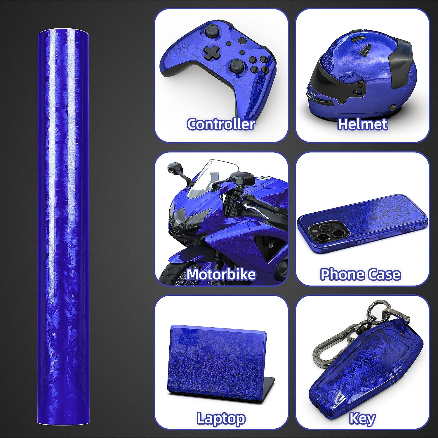 Detalle de Forged Carbon Folie Elektroplattierung Blau selbstklebend (Vinyl) – Autoschutzfolie Carbon, 150 × 30 cm