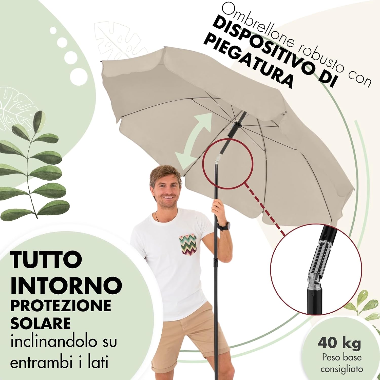 Detalle de Derby ombrellone rotondo 160 cm – versatilità e stile per spiaggia, balcone e terrazza