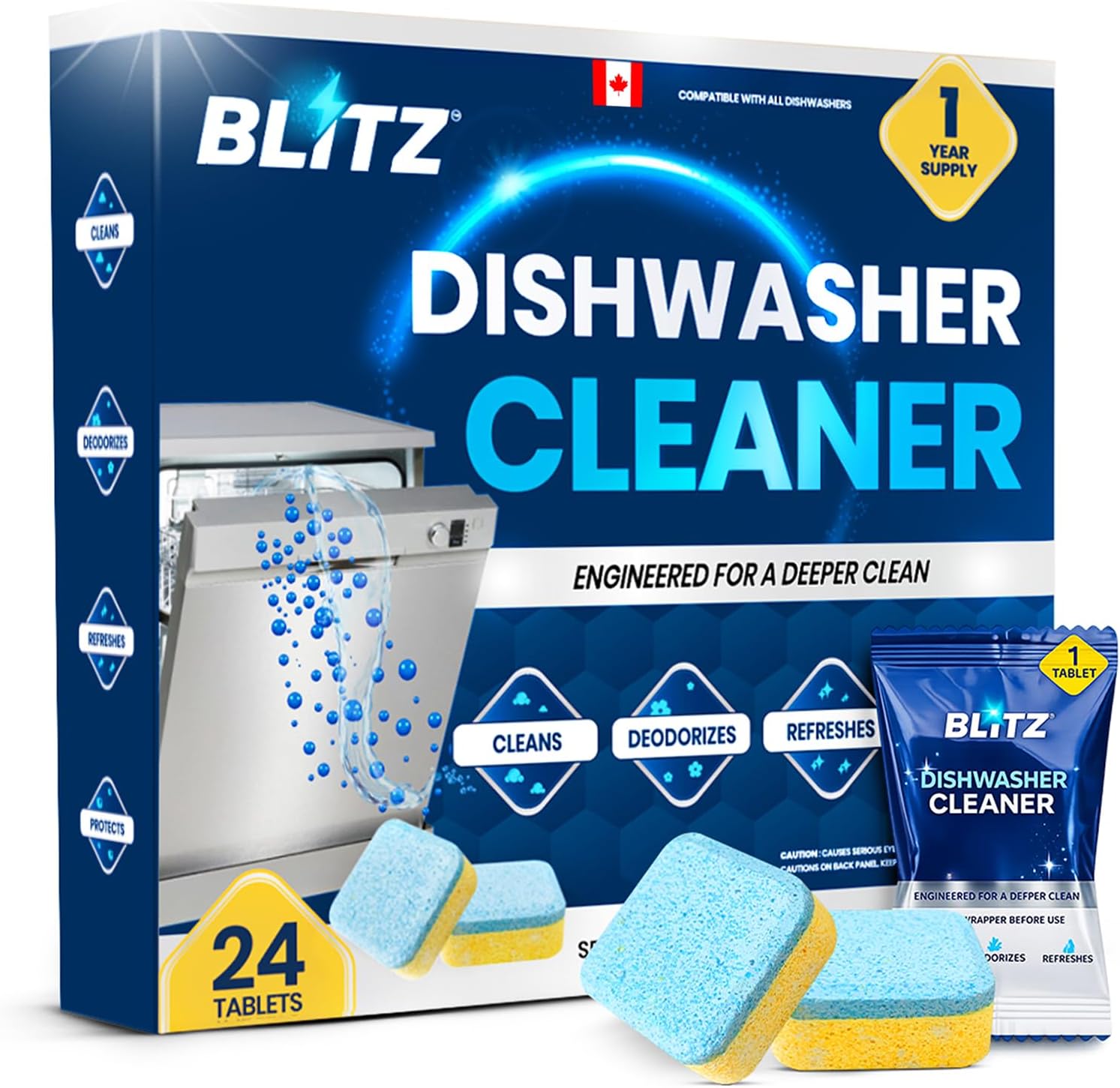 Detalle de BLITZ Dishwasher Cleaners Lemon Scent Tablets, 24 Count for Descaling