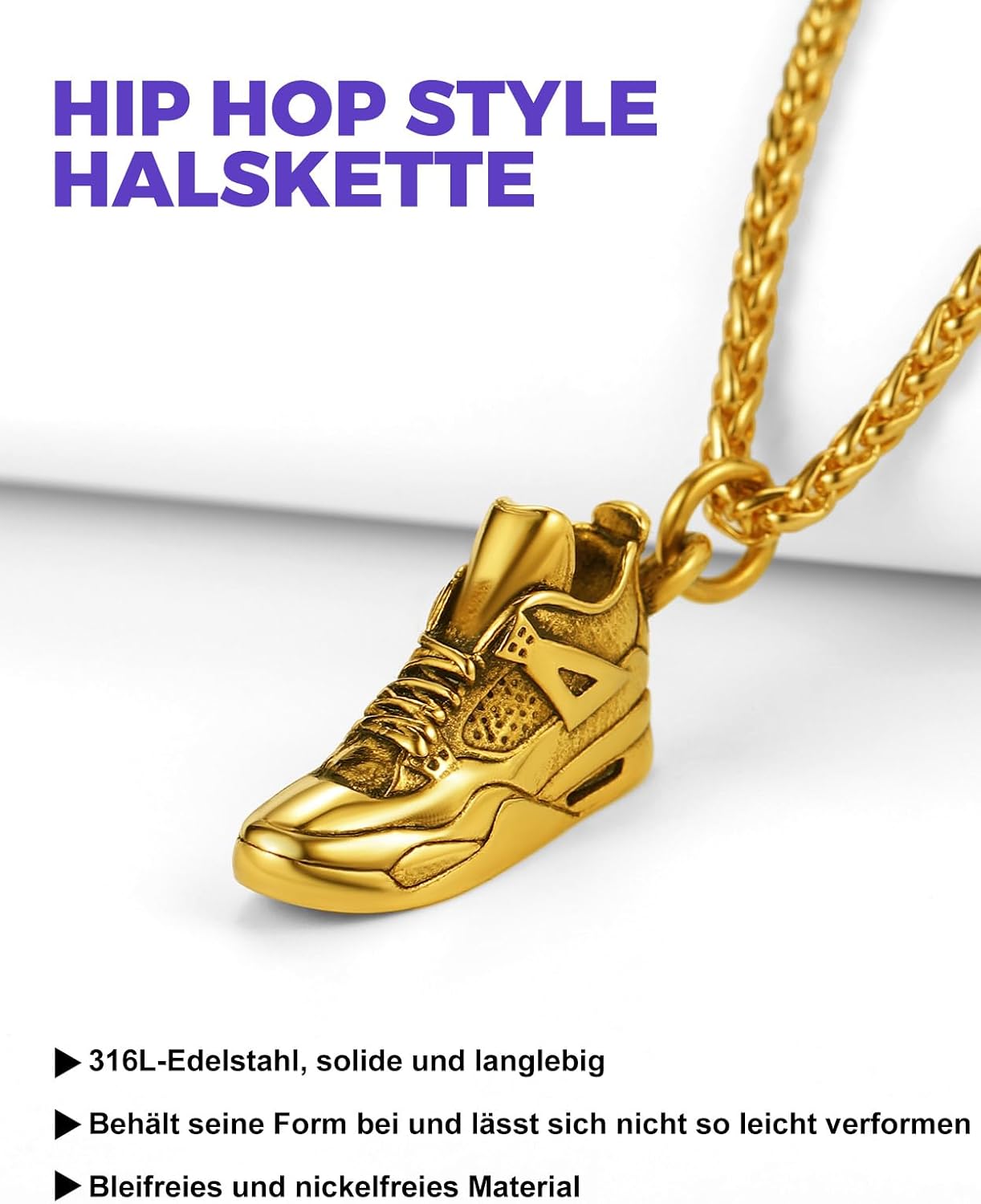Detalle 2 de Richsteel Kettenanhänger aus 316L Edelstahl mit Sportschuh-Anhänger – Silber/18k vergoldet, Herren & Jungen