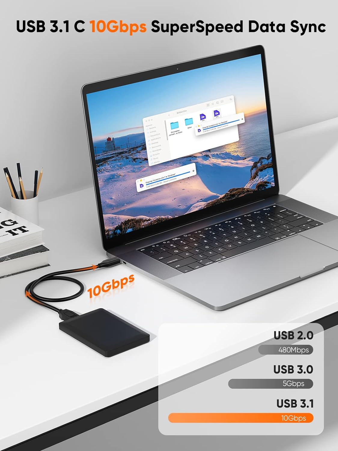 Detalle de CableCreation USB C to Micro B Short Cable 1FT: 10Gbps USB 3.1 for External Drives and More