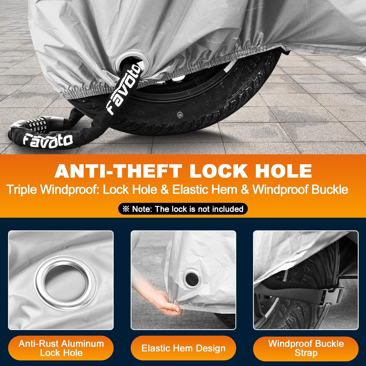 Thumbnail 3 de Favoto Waterproof Motorcycle Cover for Rain, UV, Dust & Snow (86.6 x 41.3 x 49.2 inches)