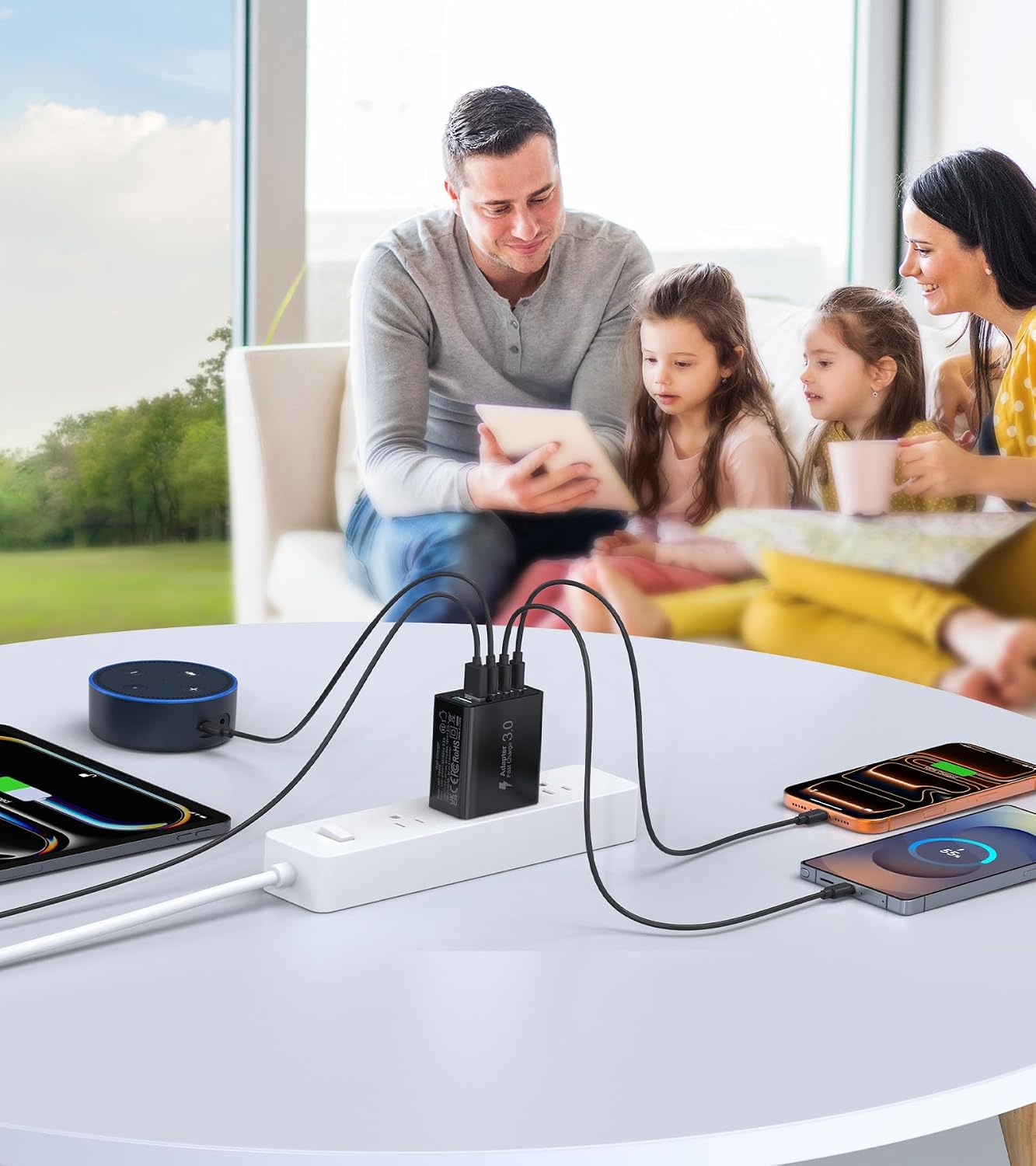 Detalle 2 de Qwinjwin 2-Pack 50W 5-Port USB Wall Charger (2 USB-A + 3 USB-C, White)