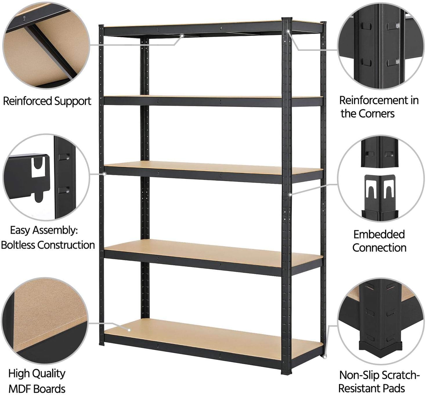 Thumbnail 3 de Yaheetech Garage Shelving Unit 180cm x 120cm x 45cm, 5-Tier Heavy Duty Storage Rack (Black)