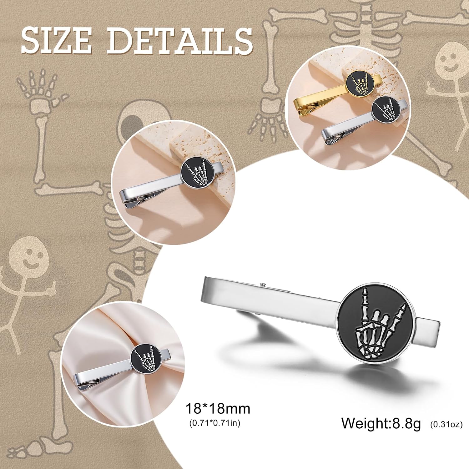 Thumbnail 4 de Dreamtimes Rock Skull Hand Krawattenklammer aus Edelstahl – Halloween-Krawattenaccessoire mit „Rock on“-Handpose