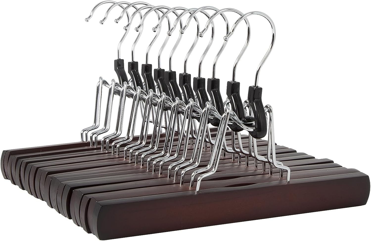 Detalle de Amazon Basics Holzkleiderbügel für Hosen, Kirschrot, 10er-Pack – 25 × 16,5 cm