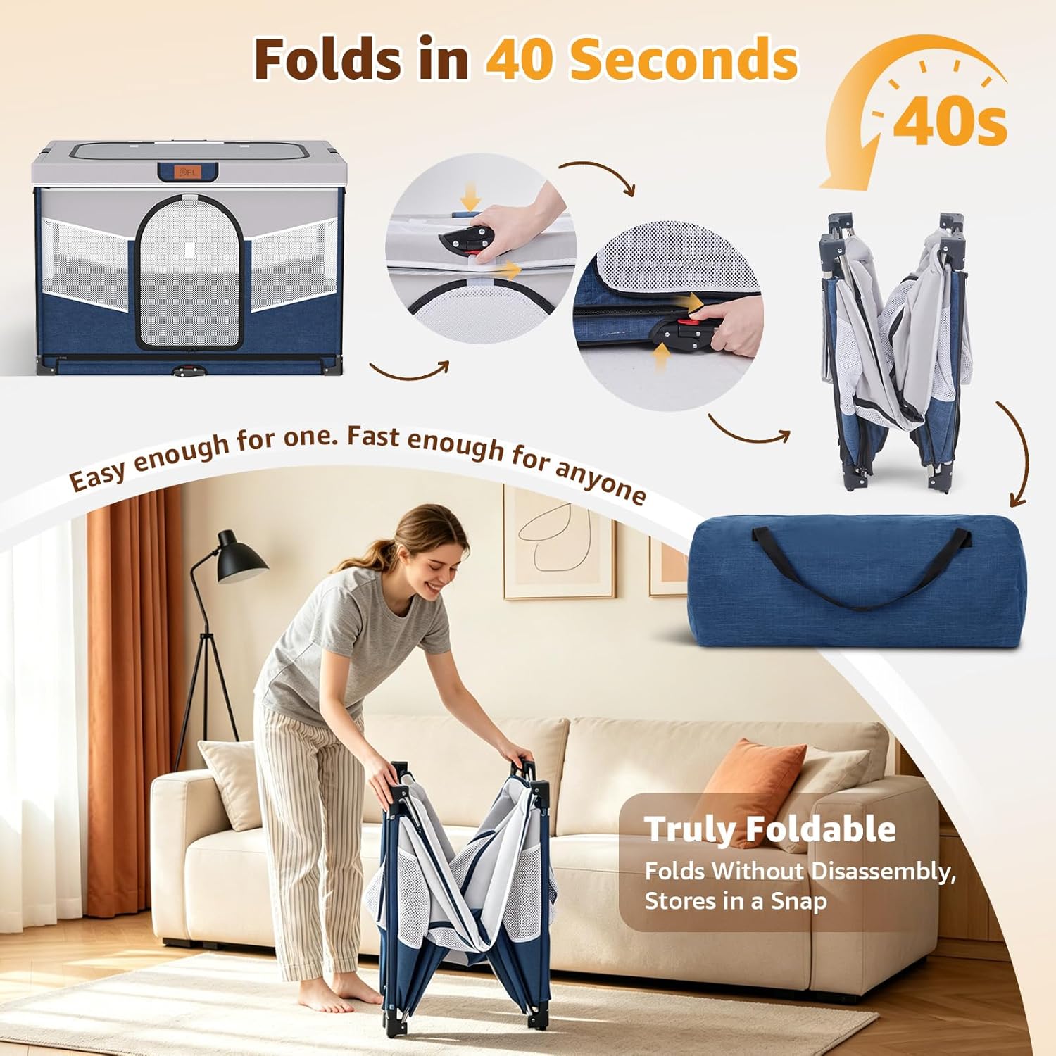 Detalle de PICK FOR LIFE Steel Frame Dog Playpen (81x61x56cm) – Foldable & Washable Puppy Play Pen with 690D Cover