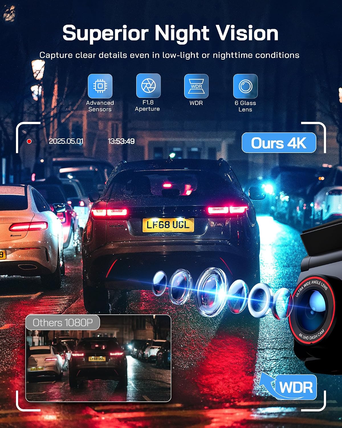 Thumbnail 4 de WOLFANG 4K Dash Cam, dual 3-inch
