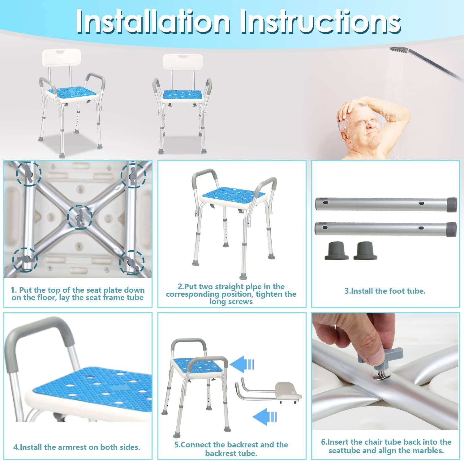 Thumbnail 5 de Sonnewelt sgabello da doccia con schienale e bracciolo regolabile in altezza (41–53,5 cm)