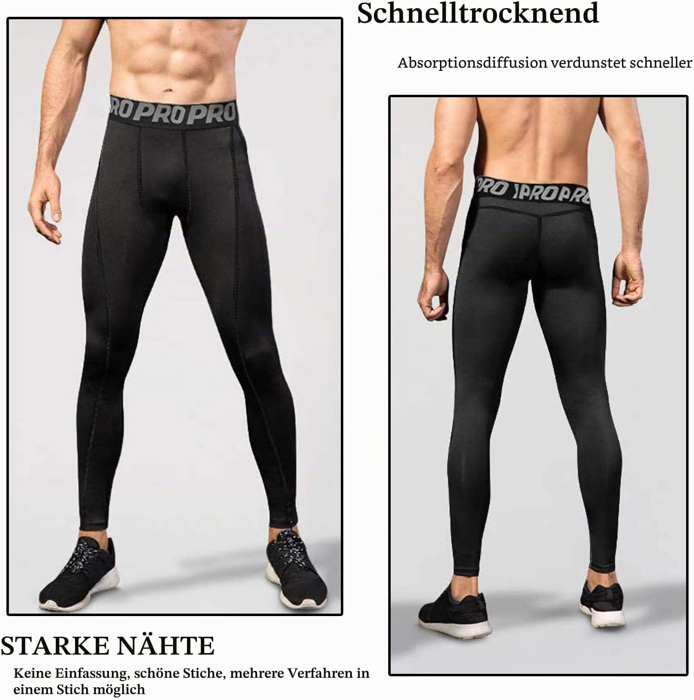 Detalle de YUSHOW 3er Pack Kompressionshose Herren – Lang, Atmungsaktiv, Tight Fit