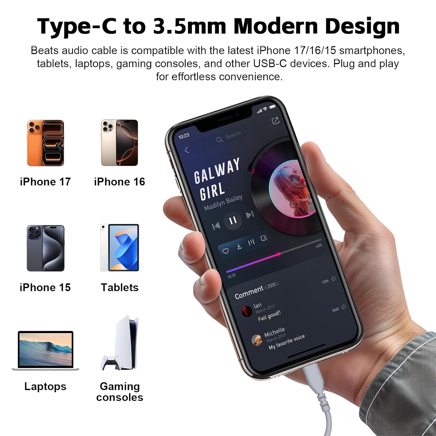 Thumbnail 2 de USB-C Solo 4 Audiokabel – Ersatzkabel mit Inline-Mikrofon für Beats Kopfhörer