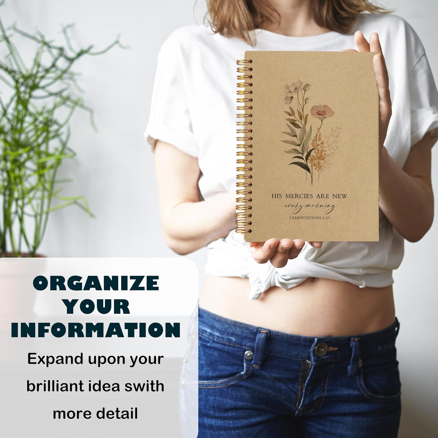 Detalle 1 de BearCake Floral Christian Notebook Journal, Hardcover Spiral, 80 Pages
