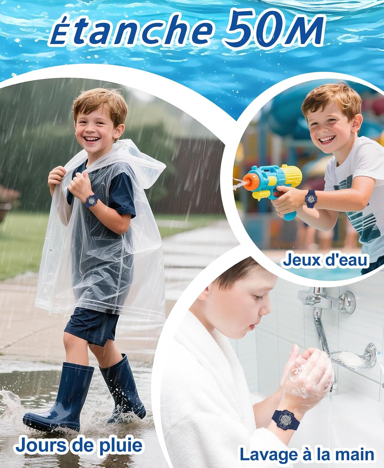 Detalle de SOCICO Montre numérique pour enfants — étanche 5ATM, 7 couleurs lumineuses et fonctions multipliables