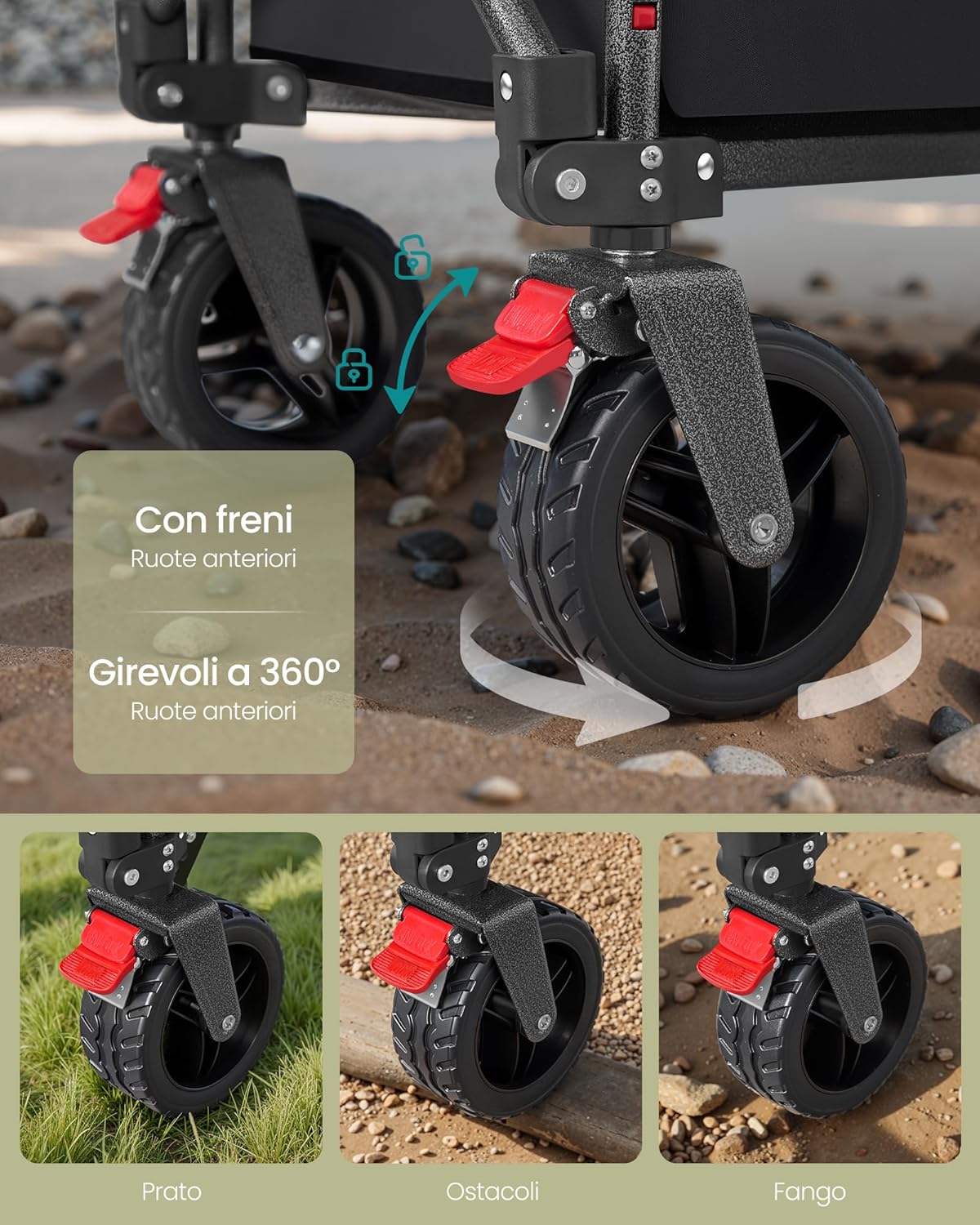 Detalle de SONGMICS Carrello da Campeggio Pieghevole GFW115B01 – Carretto da Giardino 150 L, Portante 150 kg, 4 Ruote Rimovibili