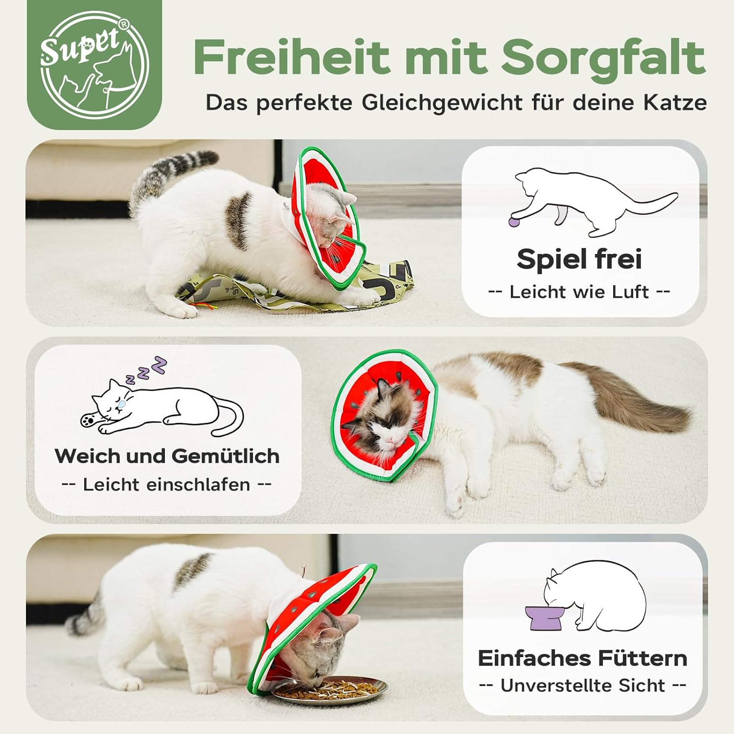 Thumbnail 1 de Supet Weiche Halskrause Katze – einstellbares Anti-Lutschen/Heilband nach OP, Sterilisation & Hautpflege (S/M/L)