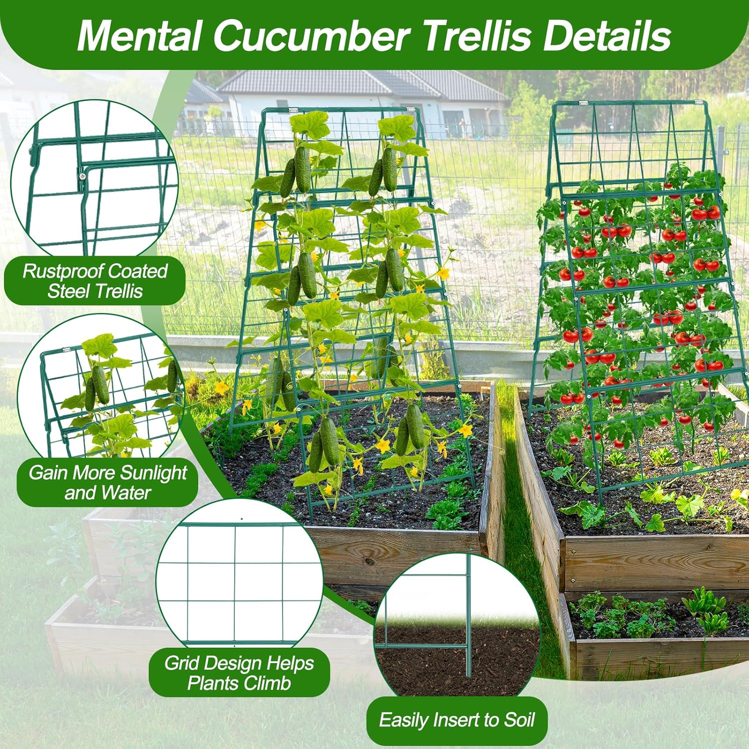 Thumbnail 1 de Cucumber Trellis for Raised Bed A Frame – Foldable Metal Garden Trellis for Climbing Plants