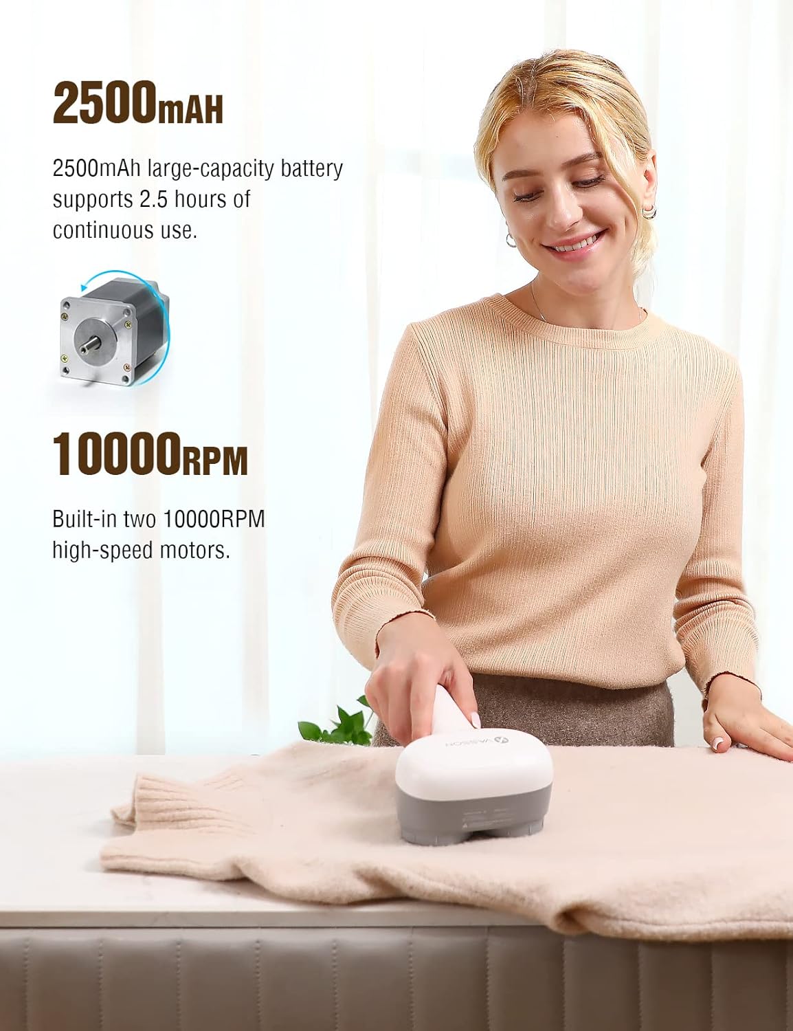 Detalle de VASSON Fabric Shaver: Electric Lint Remover with Dual Heads and Rechargeable Power