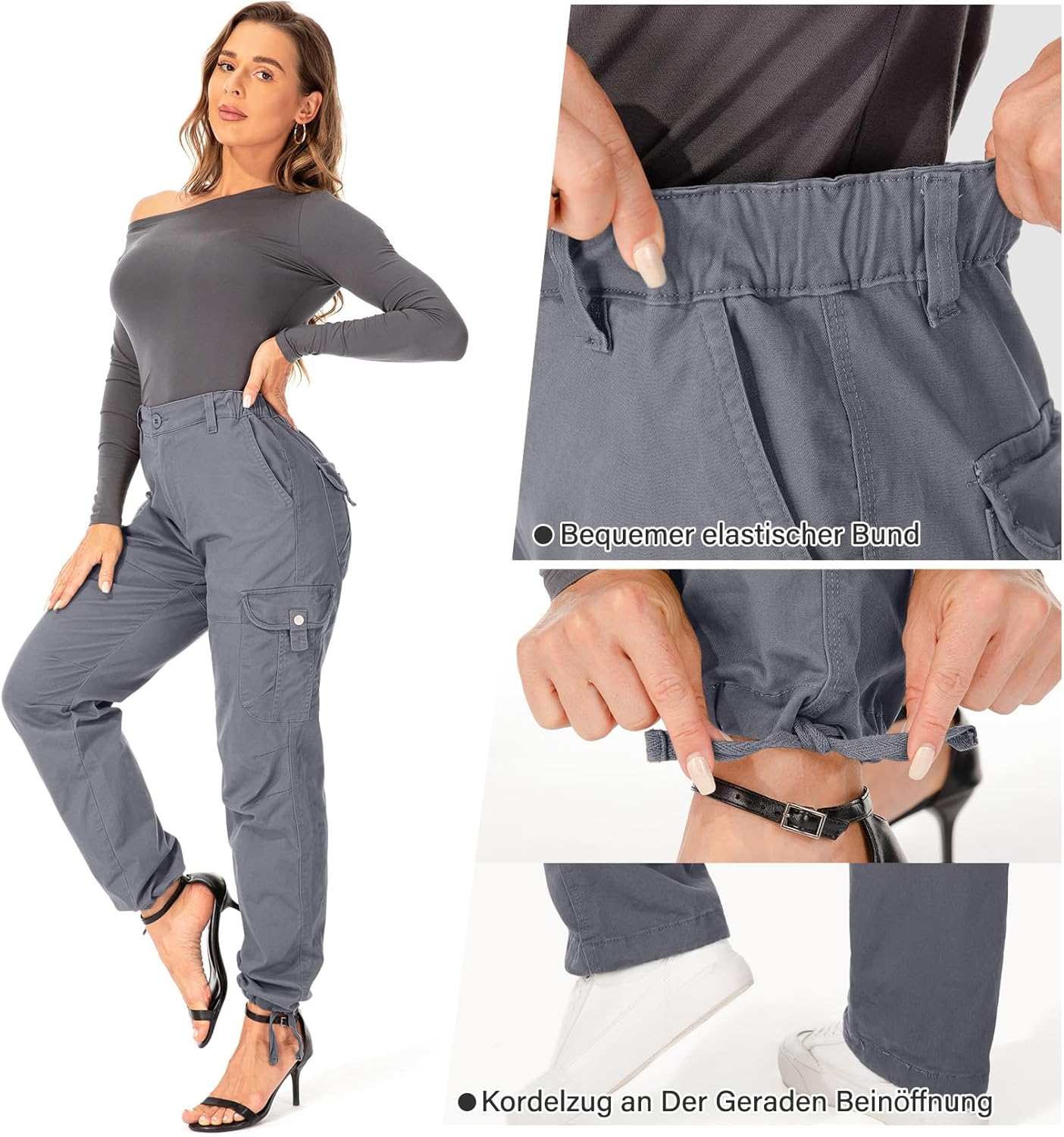 Thumbnail 4 de yeyity Damen Cargohose – Multi Taschen Wanderhose aus Baumwolle, Relaxed-Fit