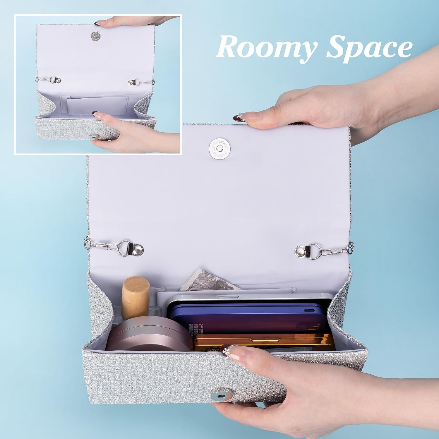 Thumbnail 4 de Toptime Silver Glitter Envelope Clutch