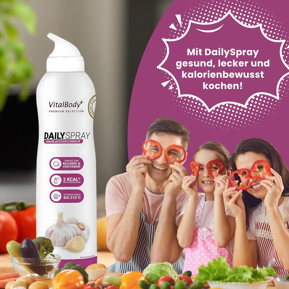 Detalle 2 de VitalBody+ DailySpray Rapsöl mit Knoblauchgeschmack – Kalorienarm & antihaftend, 800 Portionen