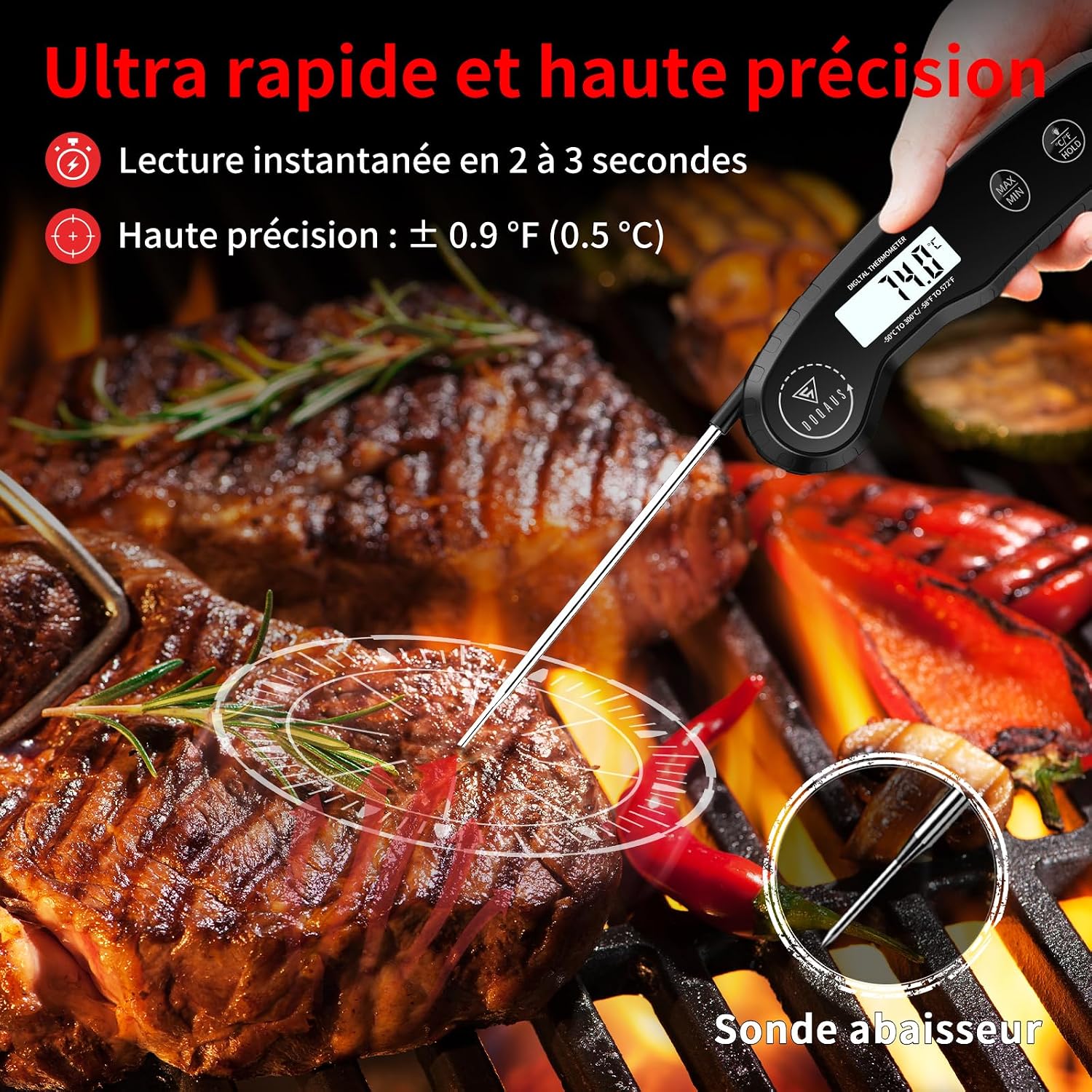 Detalle 2 de DOQAUS CP7 Pro keukenthermometer met inklapbare sonde en verlicht lcd-display