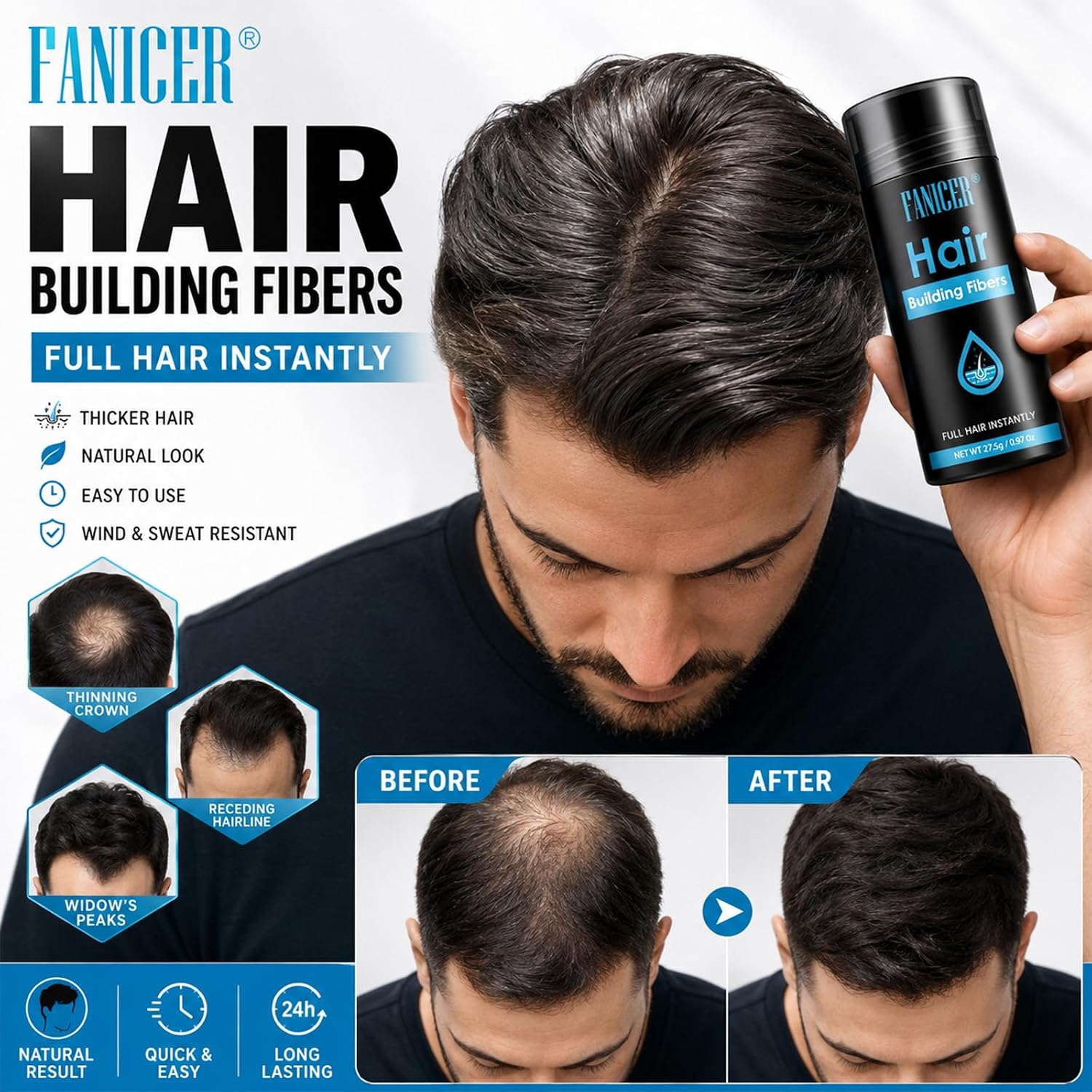 Detalle 2 de Fibres Capillaires Densifiantes, Poudre De Coiffage – Noir