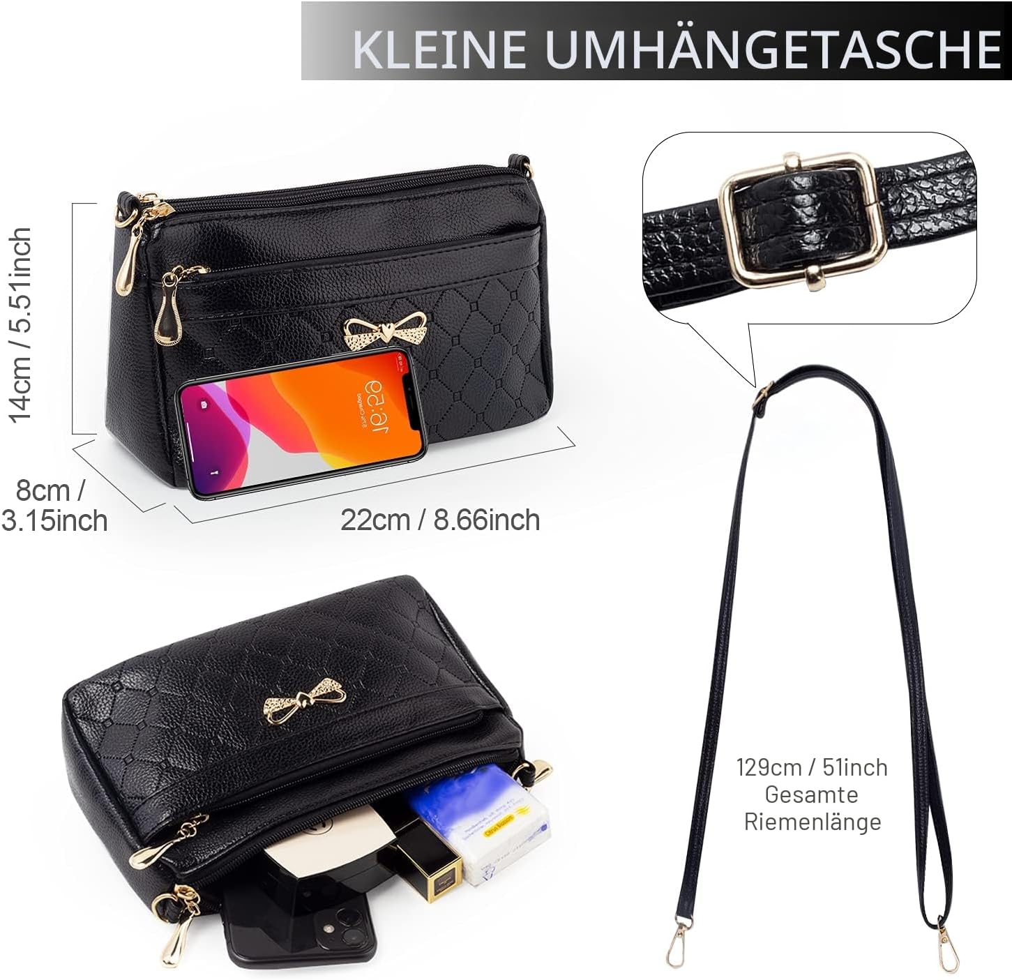 Detalle de Damen Umhängetasche Kleine Elegant Geprägtes Muster – PU-Leder, leichte Schultertasche