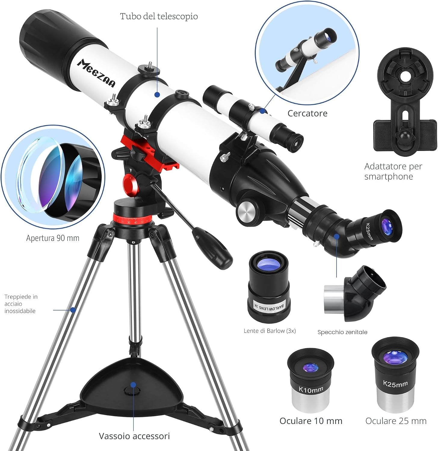 Thumbnail 5 de MEEZAA 90 mm 800 mm telescopio astronomico