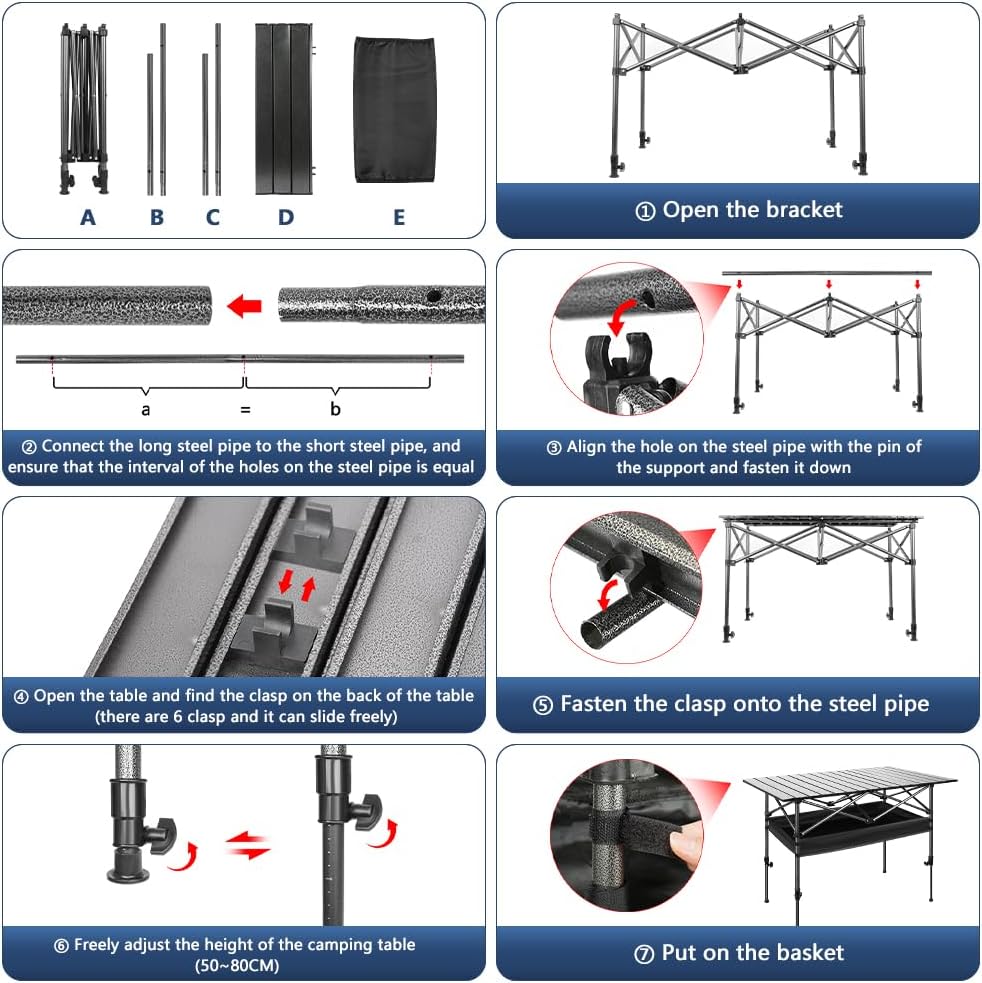 Thumbnail 6 de YHANEC 044592 Folding Camping Table with Adjustable Height and Aluminum Top