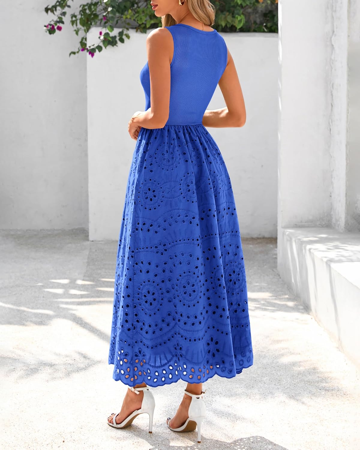 Thumbnail 4 de dowerme Women’s Boho Lace Eyelet Cotton Tank Maxi Dress with Pockets