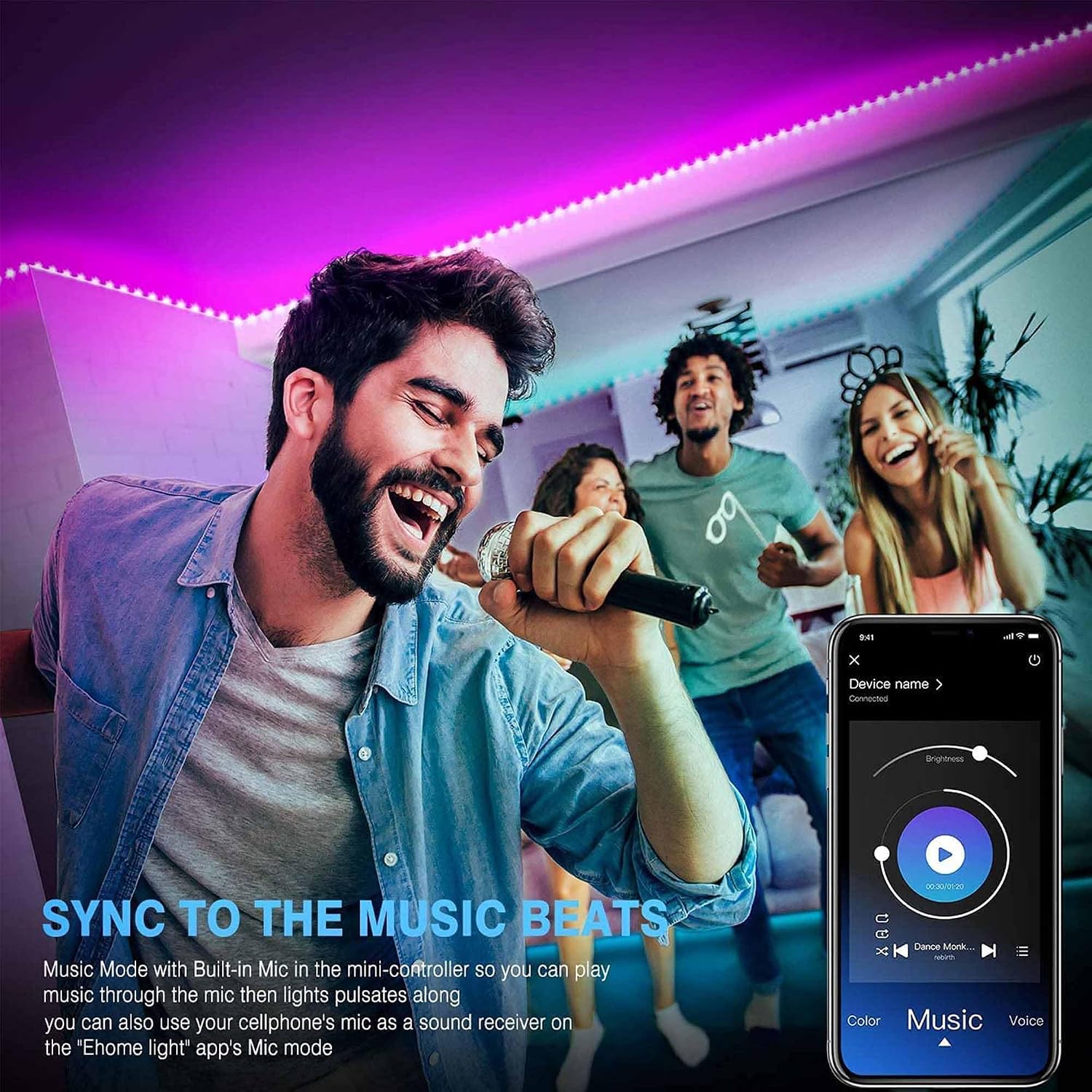 Thumbnail 6 de Mexllex 30M LED Strip Lights with Music Sync, App & Remote (RGB, Built-in Mic)