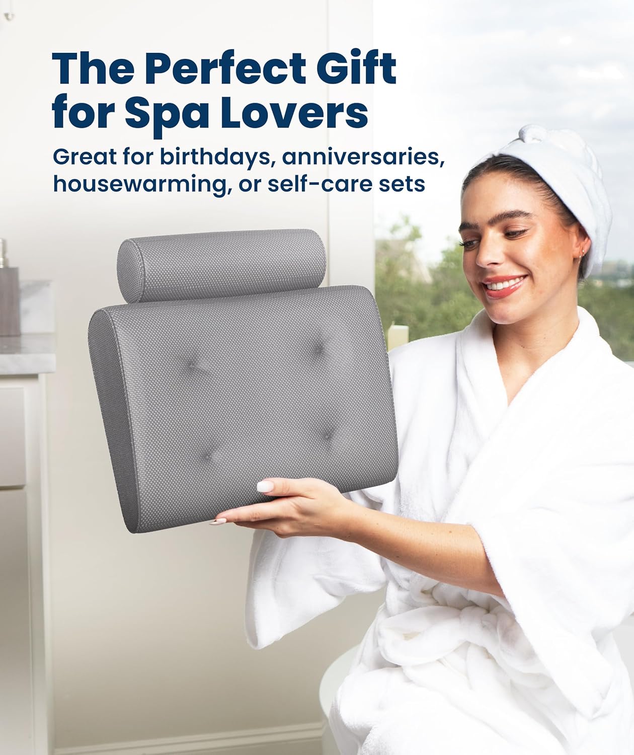 Thumbnail 6 de Everlasting Comfort Bath Pillow (Bath Cushion) for Head & Neck Support with Suction Cups – Grey