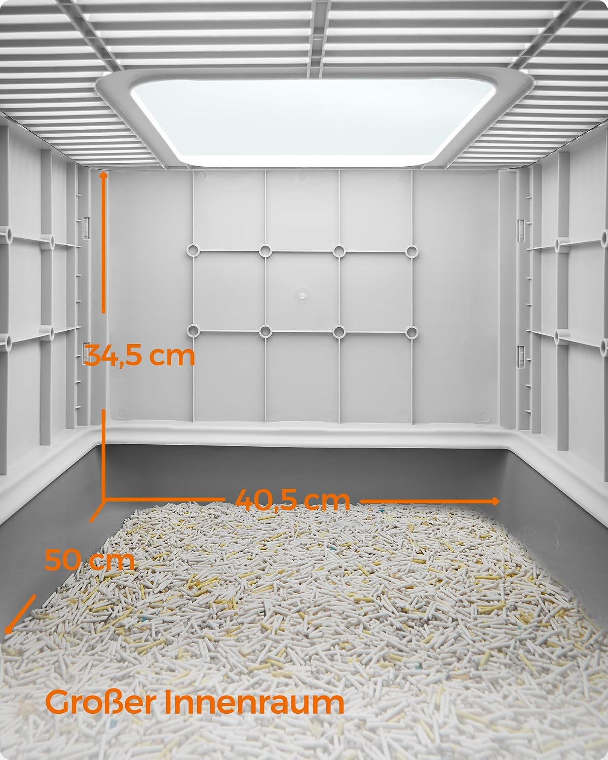 Detalle 2 de Feandrea Katzentoilette mit Deckel, ausziehbares Tablett und Schaufel – ideal für große Katzen bis 15 kg