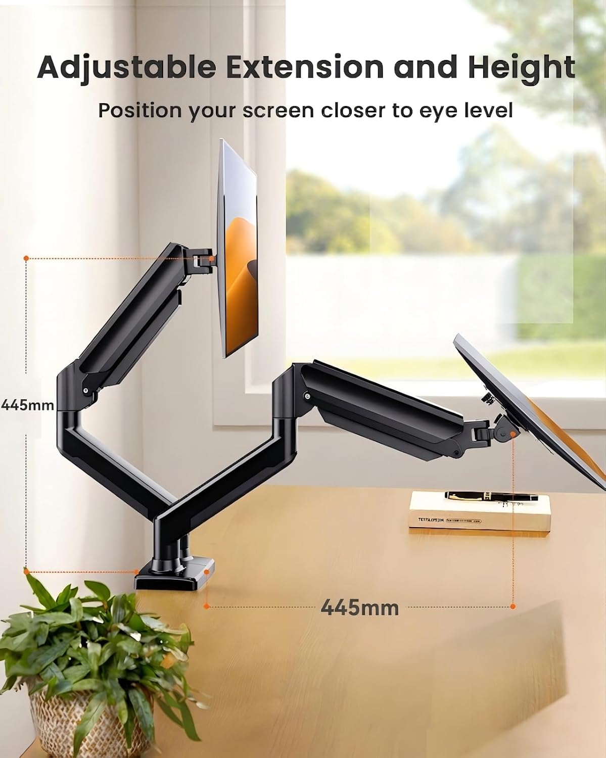 Detalle de ErGear Dual Monitor Arm Desk Mount for 17–32 Inch Screens (VESA 75/100) with 10kg Load, Double Gaming/Work Setup