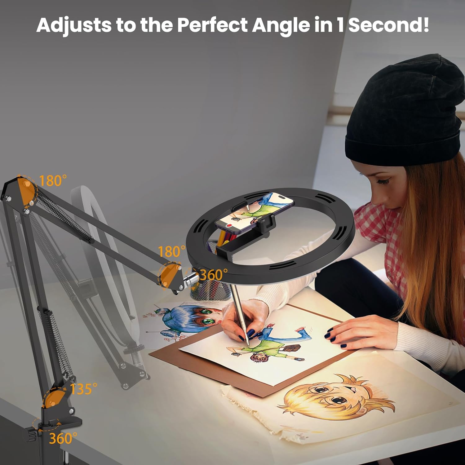 Detalle 2 de Luxsure 10" Ring Light Overhead Phone Mount for Recording 🎥