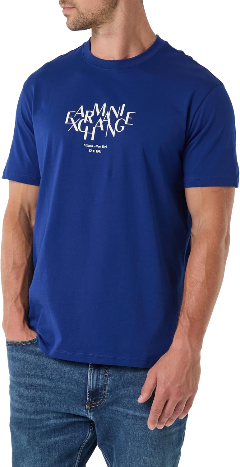 Detalle de Armani Exchange 3D Printed Front Logo Plain T-Shirt Uomo – Cotone 100%